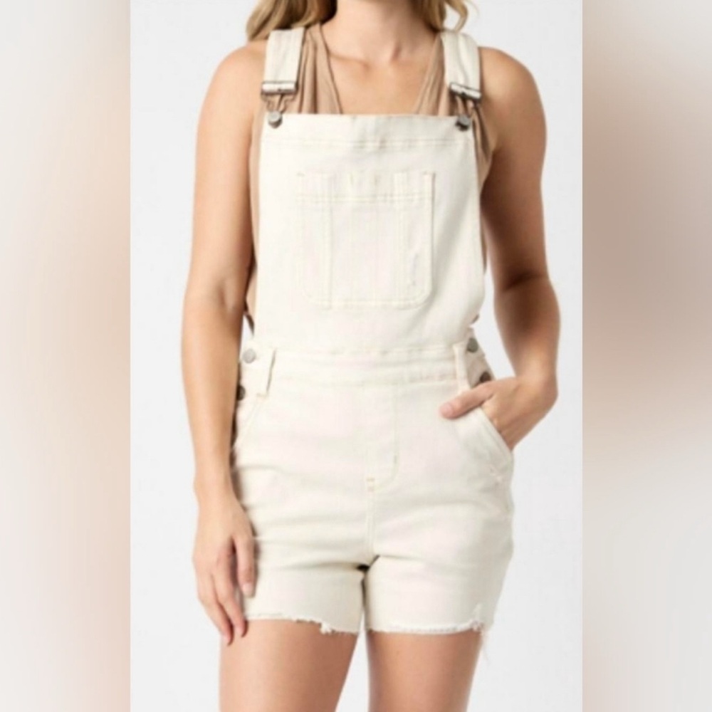 Judy Blue Ecru Garment Dyed Distressed Overall Shorts